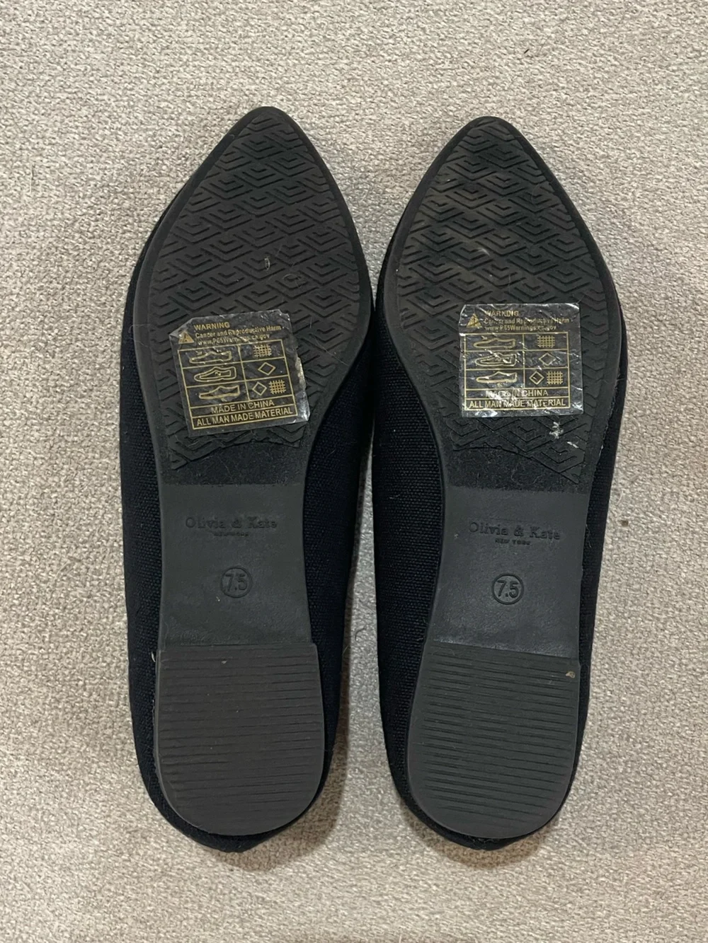 Olivia & Kate Black Pointed Toe Loafers Flats 7.5